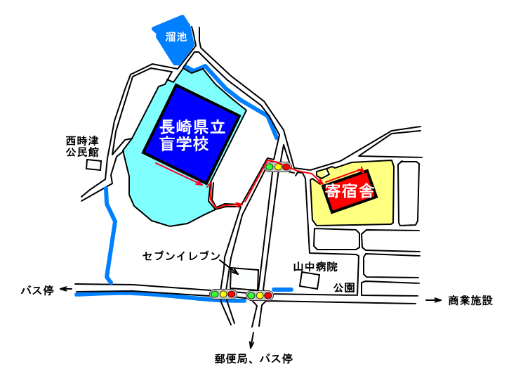 寄宿舎までの道を示したイラストです。